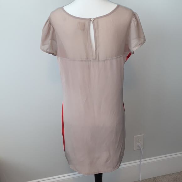 ...Lost Tan and Orange Short Sleeve Shift Mini Dress Sz L - Picture 8 of 8